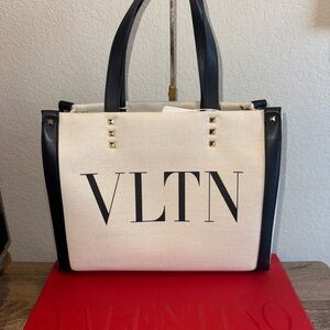 Valentino Garavani Canvas Tote Bag - Black and Cream